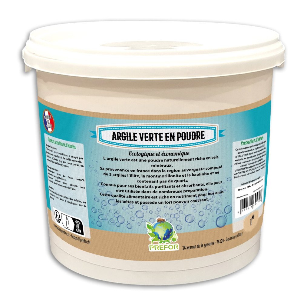 Argile verte en poudre seau 3L 1kg