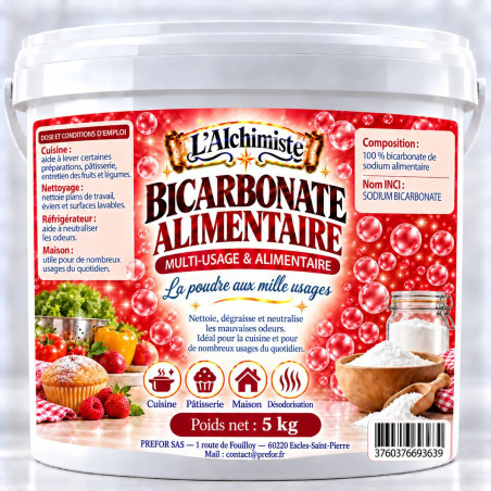 Bicarbonate de soude alimentaire Seau 5 l – 5 kg | L’Alchimiste