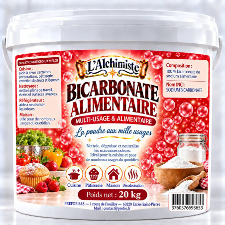 Bicarbonate de soude alimentaire Seau 20 l – 20 kg | L’Alchimiste