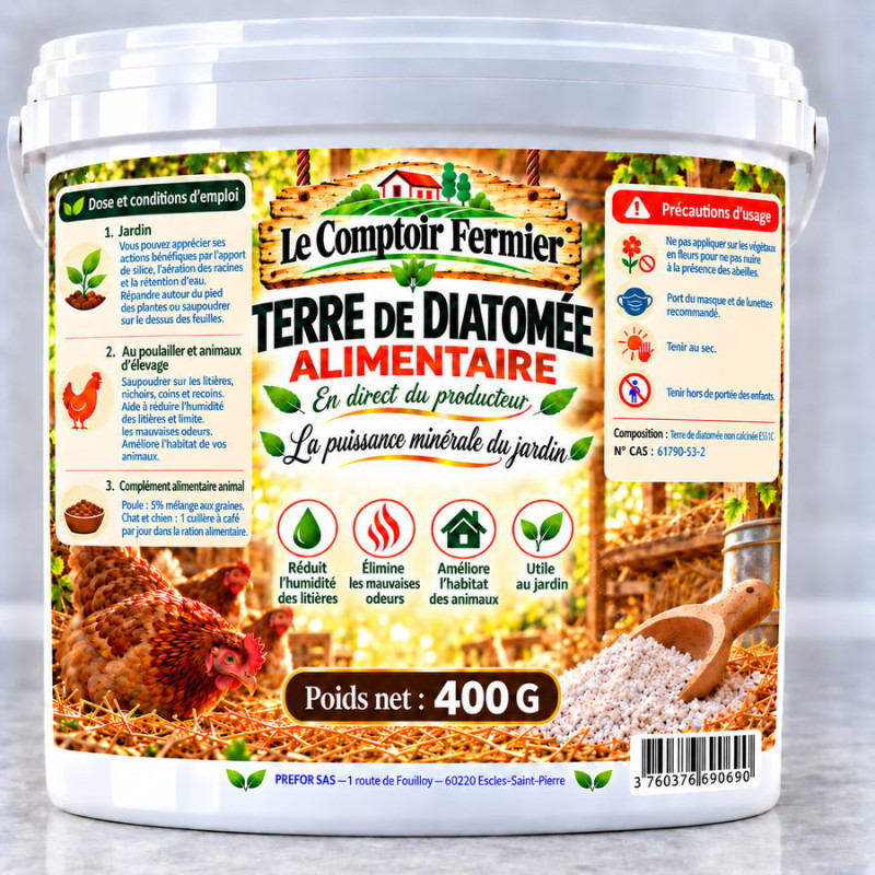 Terre de diatomée alimentaire seau 1L 400g