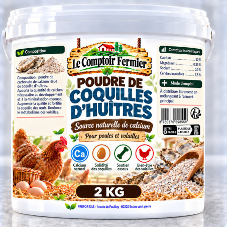 Poudre de coquilles d’huîtres Conditionnement – 2 kg | Le Comptoir Fer