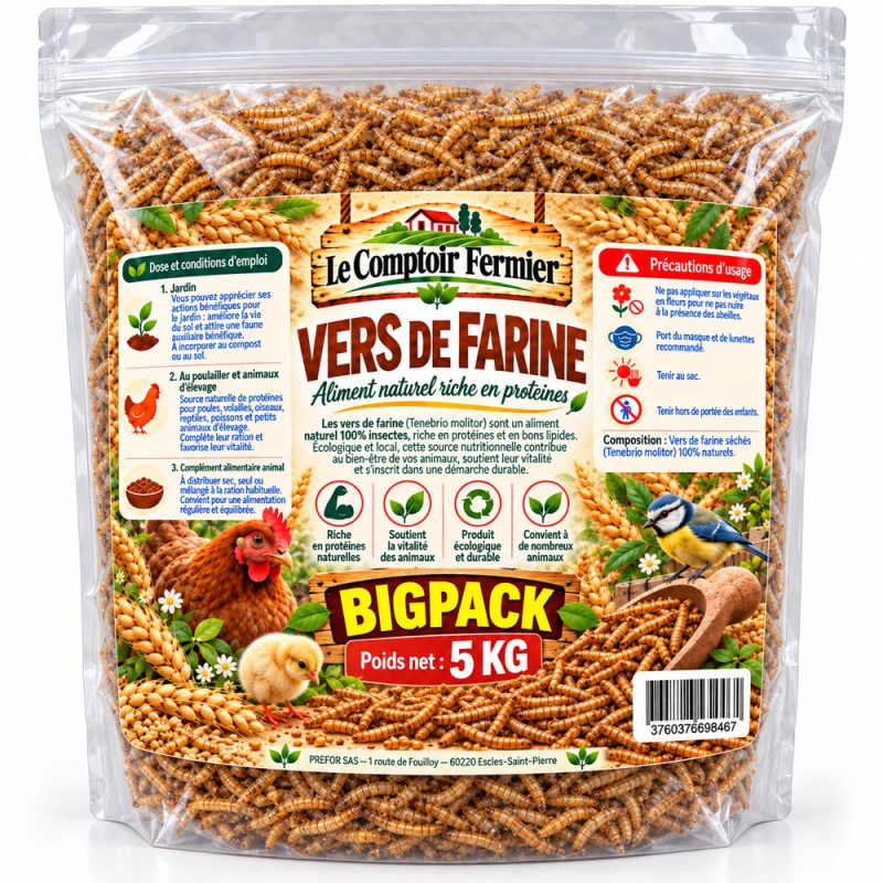 Vers de farine séchés Sachet – 5 kg | Le Comptoir Fermier