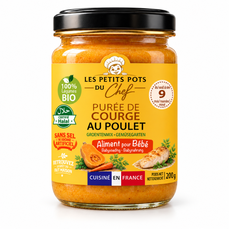 Purée de courge au poulet- 9mois pot 200g | PETIT POT DU CHEF